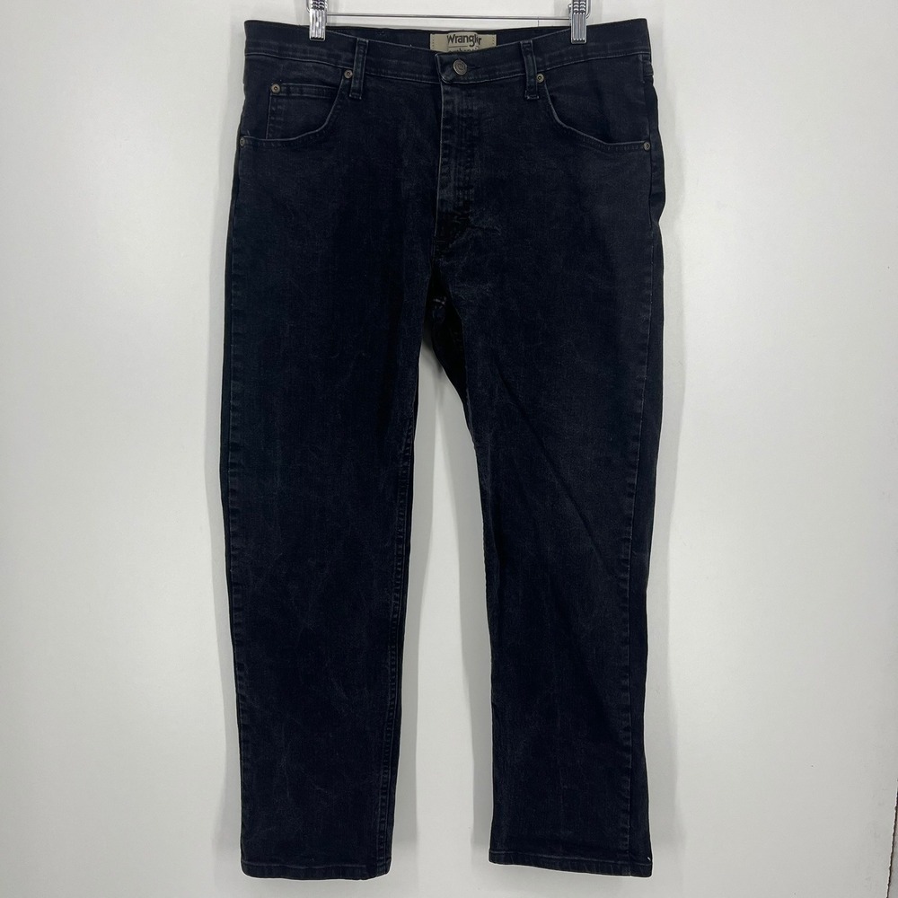 Wrangler Authentics Mens Black Straight Leg Stretch Jeans 36x31 10ZM100FB